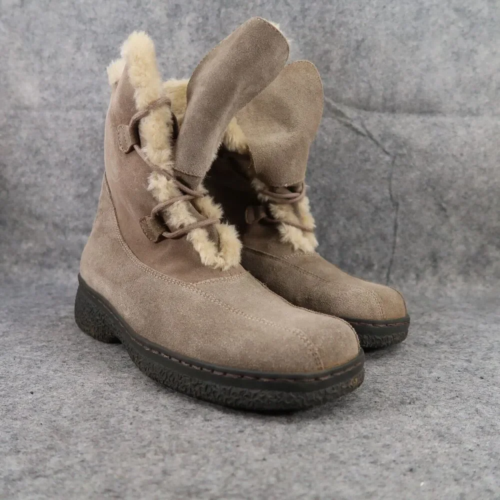 Bare Traps Shoes Womens 8.5 Boots Winter Warm Lace Up Leather Faux Fur Whitney